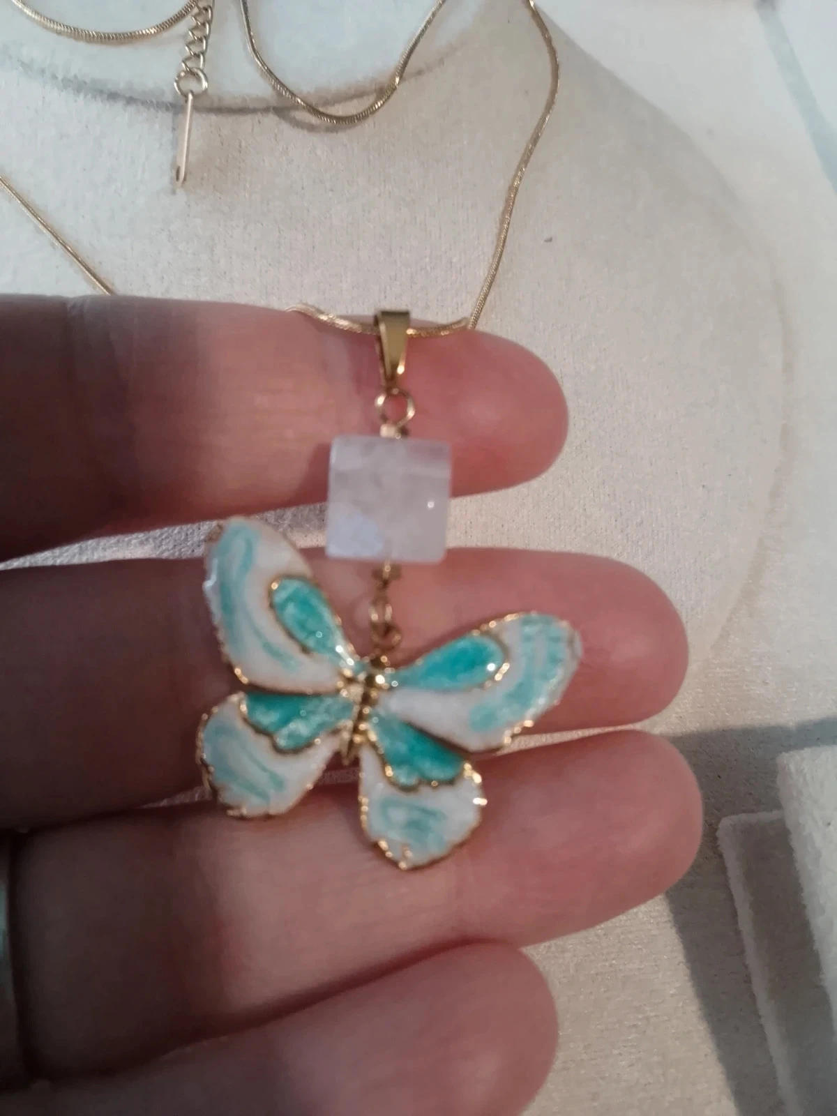 Collier bohème papillon pierre de lune + carte offerte – photo 3